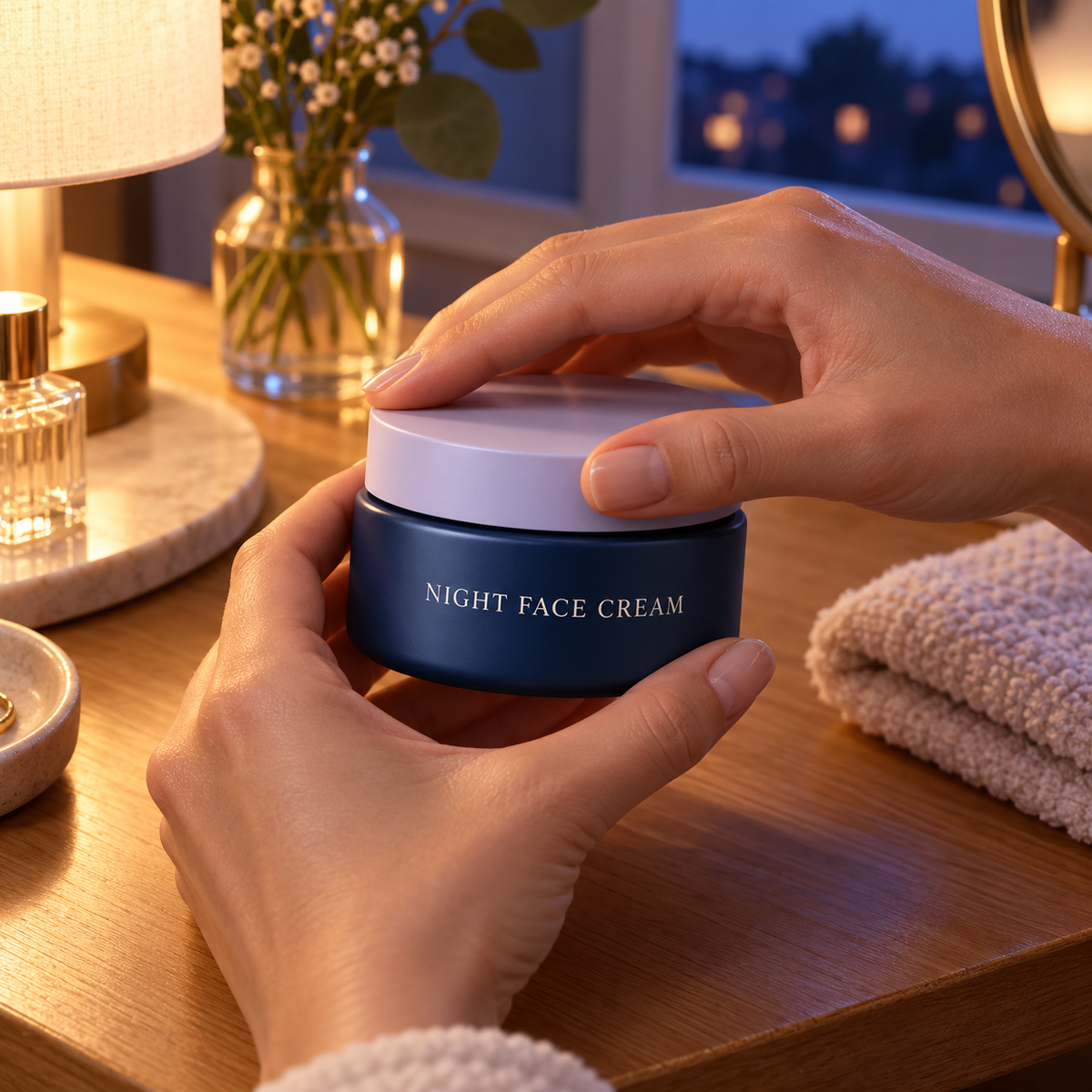 Weekend night cream routine concept