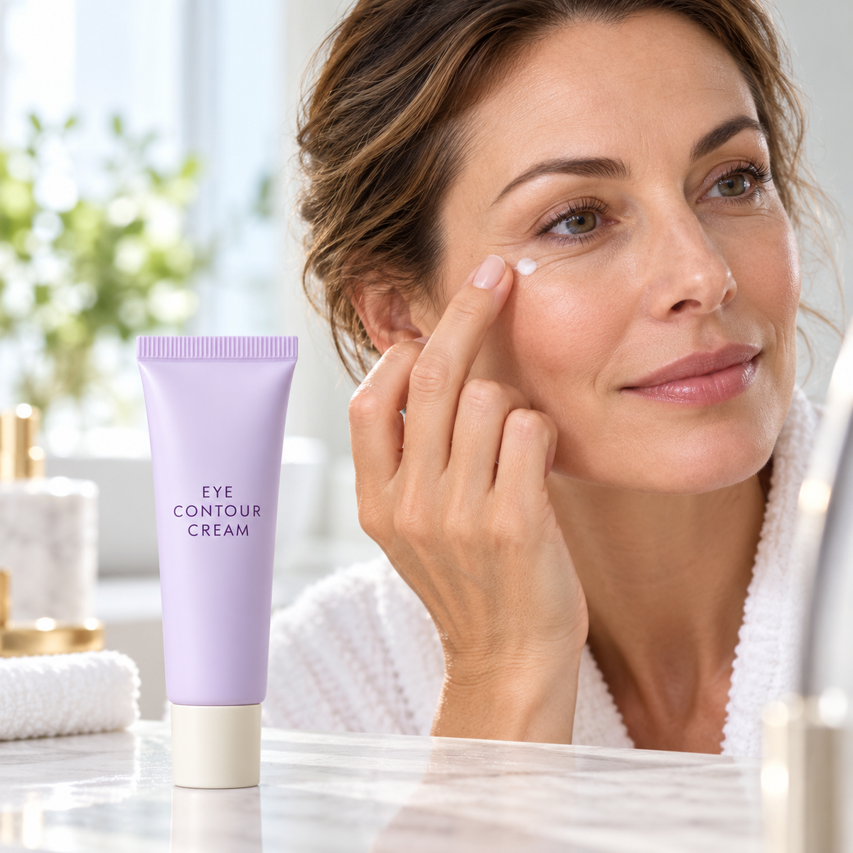 Adult morning eye contour application concept