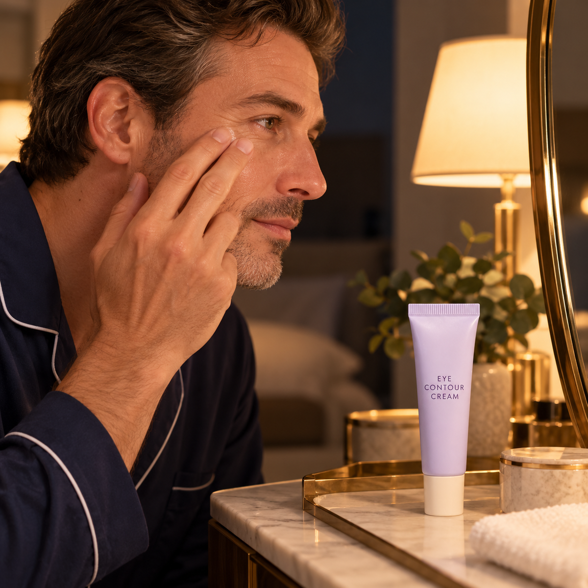 Evening eye contour routine concept