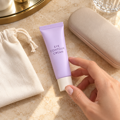 Travel eye cream routine concept