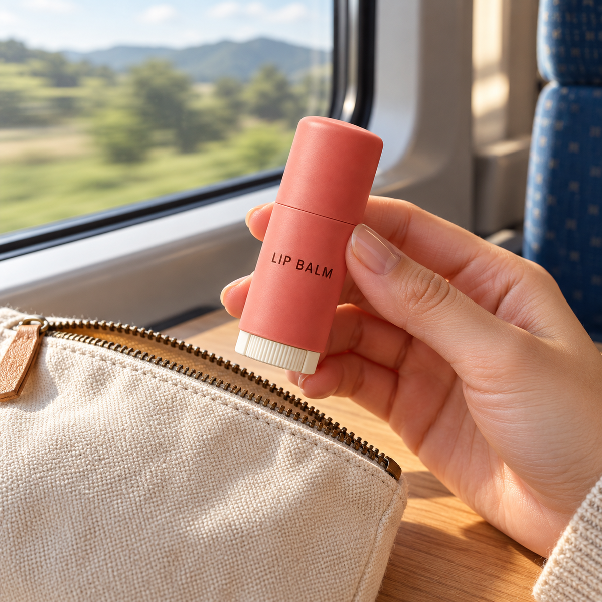 Travel lip balm routine concept