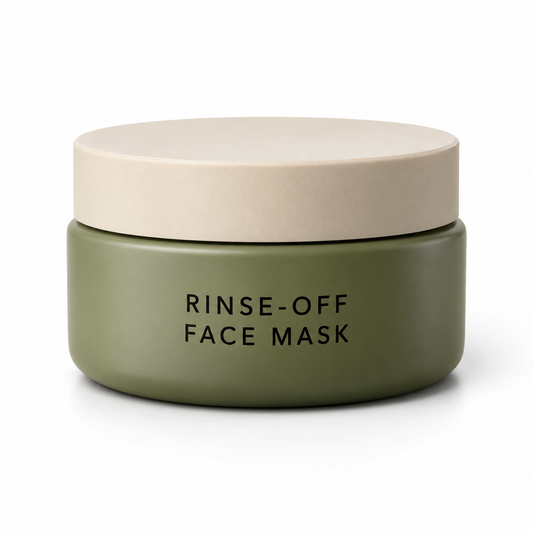 Unbranded rinse-off face mask olive jar on white