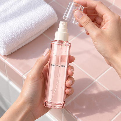 Clean hands removing facial mist clear cap