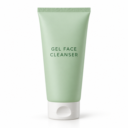 Unbranded mint gel face cleanser tube on white