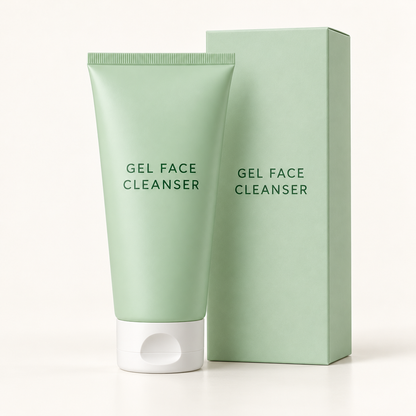 Gel face cleanser and matching unbranded carton
