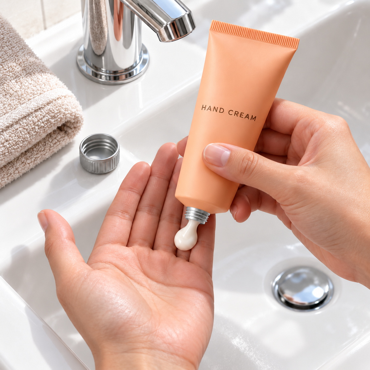 Clean hands dispensing cream after washing