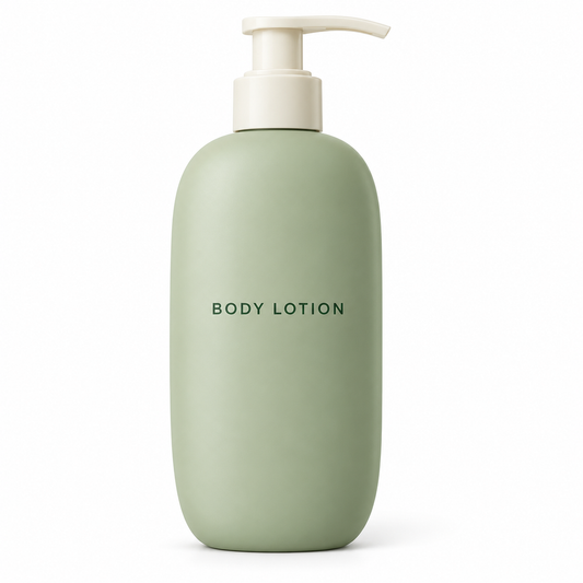 Unbranded sage body lotion bottle on white