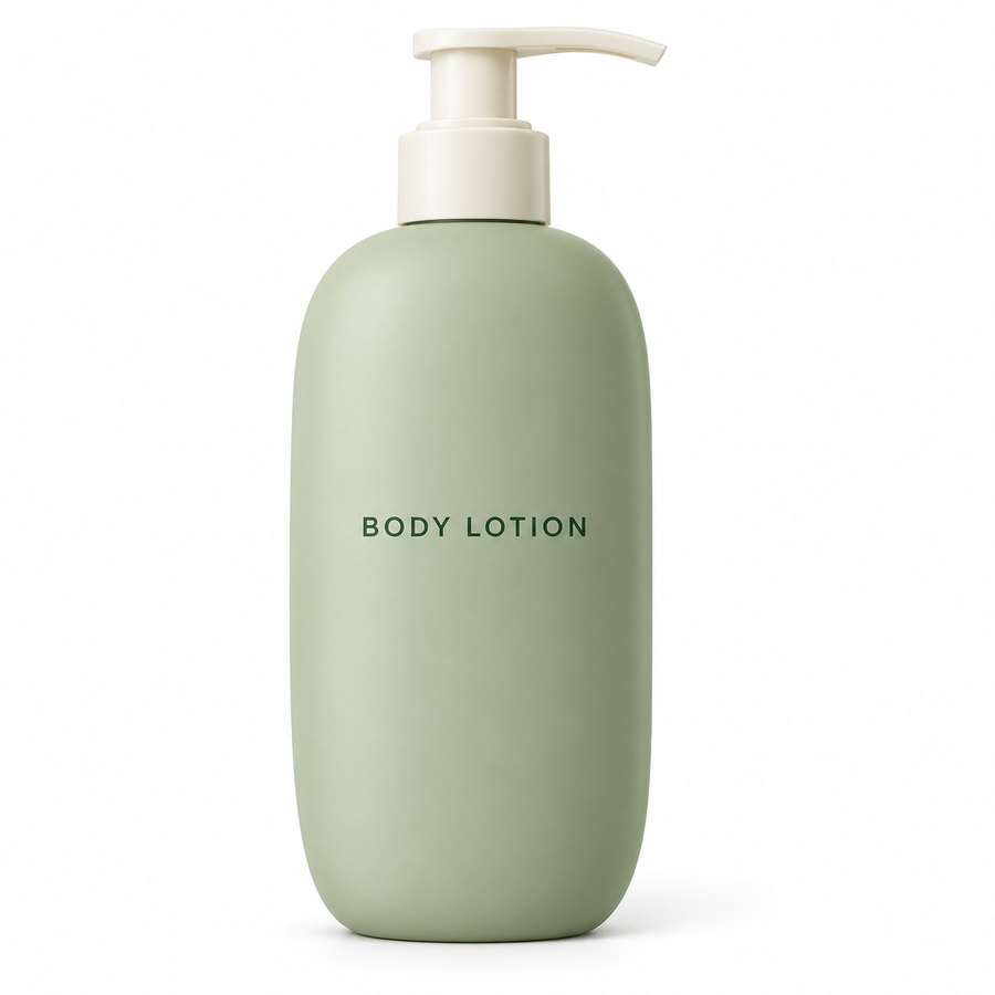 Unbranded sage body lotion bottle on white