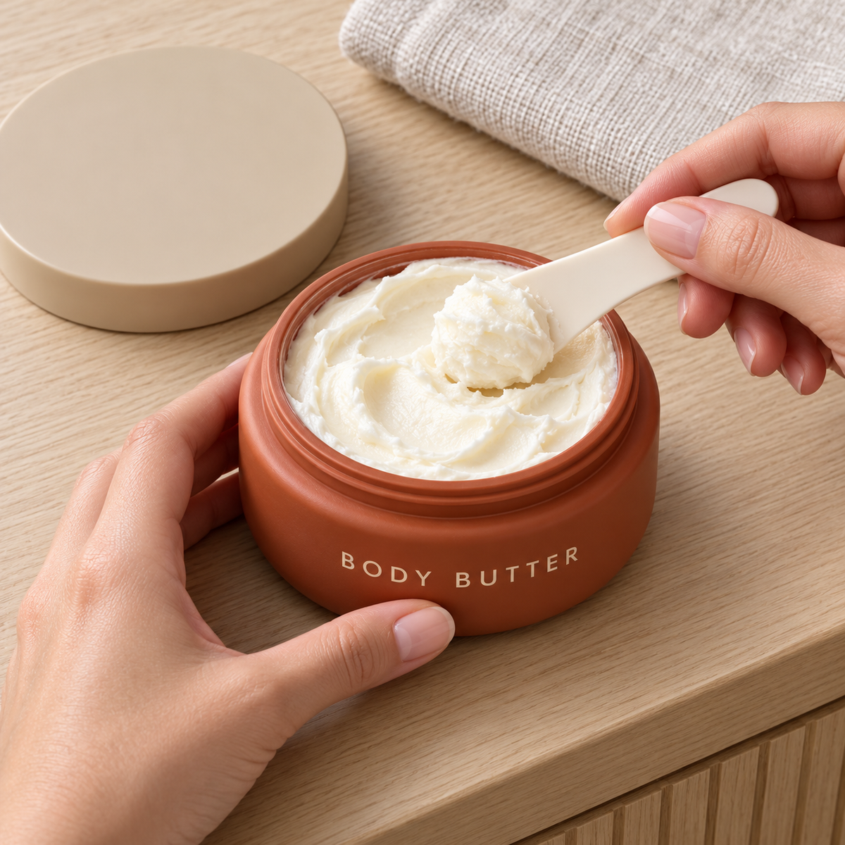 Clean spatula lifting dense body cream