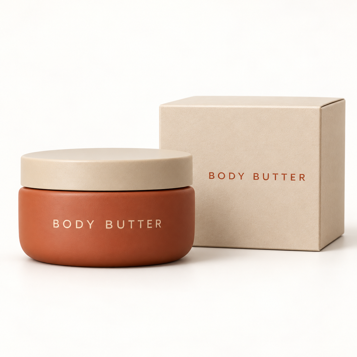 Body butter jar and matching unbranded carton