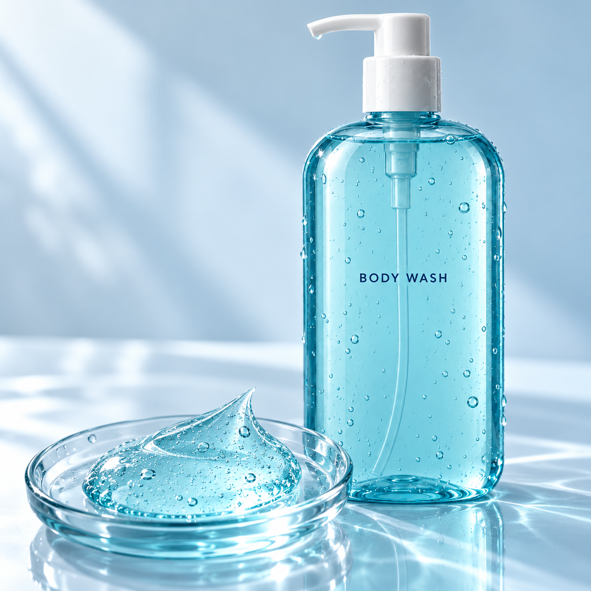 Clear gel texture and sea-blue pump bottle