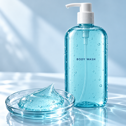 Clear gel texture and sea-blue pump bottle