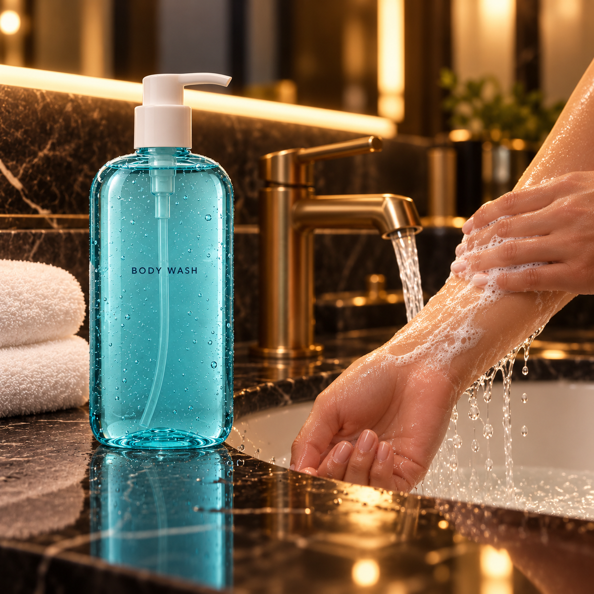 Hotel bathroom forearm cleansing illustration