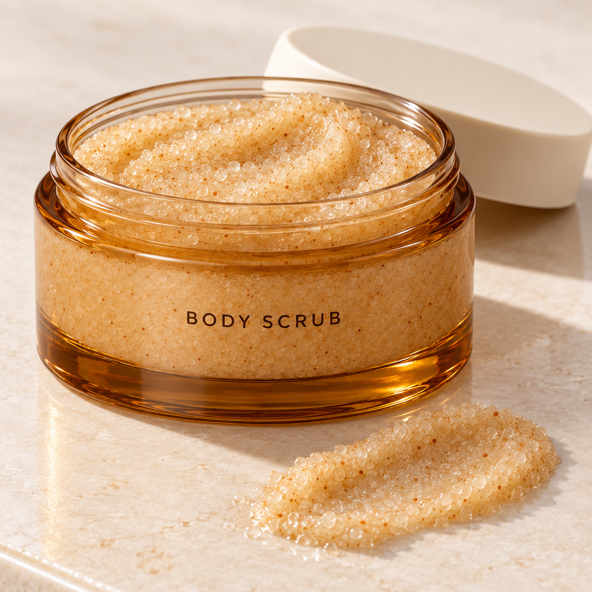 Fine-granule beige paste texture close-up