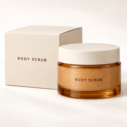 Body scrub jar and matching cream carton