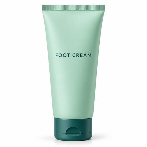 White-background seafoam foot cream tube concept