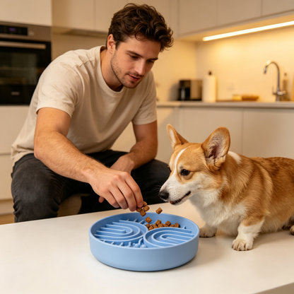 💙 Slow Feeder Bowl | Food-Grade Silicone Material | Healthy Pet Feeding Solution | Cat & Dog Owner Essential | Maze Design for Better Eating