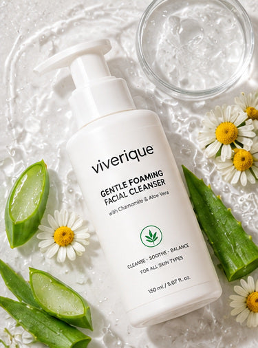 Viverique cleanser with water and small botanical styling details